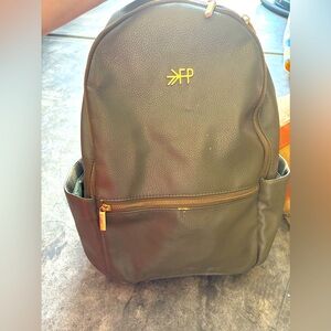 Olive green freshly picked leather diaper bag backpack